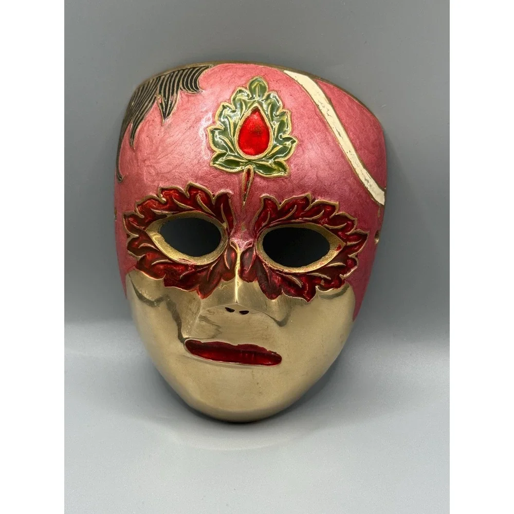 Vintage‎ Solid Brass Hand Painted Mask.